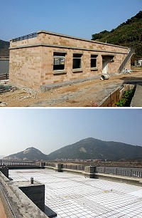 　座落海灣旁的后澳村老人活動中心主體完工，不管室內、室外都有無敵海景。（圖／文：陳鵬雄）
