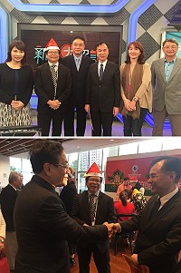 劉增應在節目錄製後與主持人胡忠信、民視採編部節目中心製作團隊合影暨與民視董事長郭倍宏會面。(圖:連江縣政府文化處)