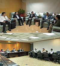 教育部體育署29日興建連江縣民多功能體育館審查會議,府會首長到場說明,會前並與體育署長林德福會面,表示感謝。(圖:連江縣政府教育處)