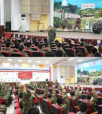 上圖:指揮官對常備兵役軍事訓練第66梯新兵精神講話。下圖:指揮官了解新兵適應狀況。(圖/文:翁正坤)