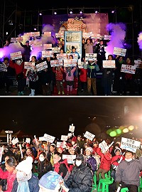 2018「愛在馬祖」跨年晚會熱情上場,連江縣長劉增應率縣府團隊以及民眾,扶老攜幼,一起手持「我們要南北竿跨海大橋」標語,熱情高舉及呼喚,為跨年活動掀起沸騰。馬祖全民共同祈祝縣府推動興建南北竿跨海大橋計畫成真,一償夙願。連江縣政府2018愛在馬祖跨年晚會,全民帶著熱情、期待心情共同度過2017年最後1個夜晚。(圖:曹重偉)