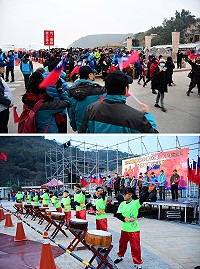 迎接新年度元旦,南竿升旗典禮暨路跑健行活動選在介壽澳口公園舉辦,出發前表演由仁愛國小帶來大鼓陣「鼓浪潮聖」,磅礡氣勢為軍民灌注滿滿活力;全場軍民一起快樂出發,大人小孩全力向前走,展現新年朝氣。(圖/文:曹重偉)