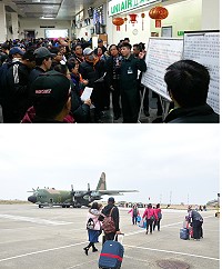 2架C130軍機昨日執行6趟次疏運任務,近千旅客順利返台。(圖/文:馮紹夫)