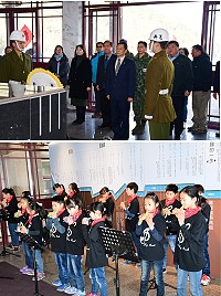 緬懷經國先生逝世30週年,縣府13日上午特在經國紀念館內舉辦緬懷活動,由副縣長王忠銘率隊獻花致敬及行三鞠躬禮,表達追思與懷念。仁愛國小陶笛樂隊現場演奏「感恩的心」,充滿感恩氛圍。(圖/文:曹重偉)