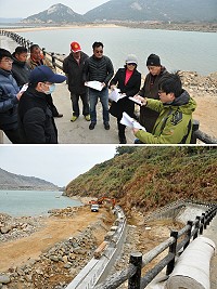 議員陳貴忠服務處邀工務處及北竿各界,就后澳後港海堤回填砂石問題現勘討論。(圖/文:陳鵬雄)