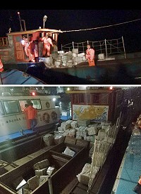 　陸船越區走私大宗貨物，馬祖海巡隊及友軍監控查獲。（圖：馬祖海巡隊）