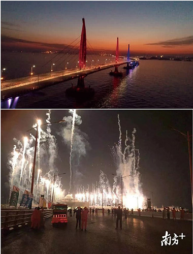 世界最長跨海大橋港珠澳大橋主體2018元旦前夜全線亮燈,形成1小時生活圈。(圖/視頻截圖)