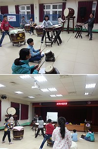塘岐國小寒假推出鼓藝研習活動,十鼓擊樂團柳衍宏老師來馬指導「大破連環」(圖/文:陳鵬雄)