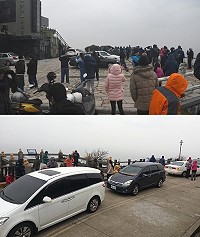 　睽違16年馬祖再次降雪，山上擠滿觀雪民眾，見證難得的時刻。（圖：陳鵬雄、馮紹夫） 