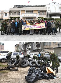 北竿鄉107年國清週誓師啟動,軍民動員近百人力投入塘岐村環境整頓工作。(圖/文:陳鵬雄)