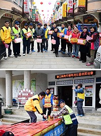 迎接農曆新年加強社區維安及宏揚敬老觀念,馬港社區發展協會9日結合社區巡守隊舉辦新春敬老及社區治安宣導,除了致贈新年禮物,並提醒春節期間要注意門戶。(圖/文:曹重偉)