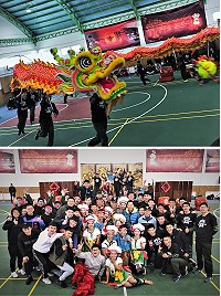 　旺旺迎新年！東引軍民新春團拜精彩登場，舞龍舞獅展開新運。（圖：東引指揮部） 