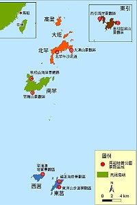 馬祖地質公園重要景點區域分布圖。