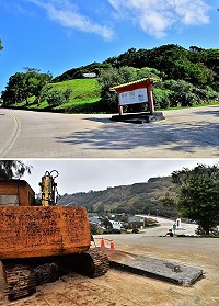 　東引介壽堂附近一座具有戰地文化景觀特色的牌樓，春節前遭工程車撞倒，廠商允諾依原樣建造一座新牌樓。（圖／文：陳其敏）    