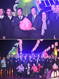 桃園市長鄭文燦率市府團隊到馬祖參加贈燈點燈儀式,燈區以桃園吉祥物ㄚ桃、園哥為主軸意象。(圖/文:馮紹夫)