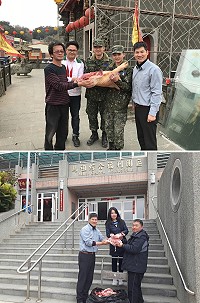 珠螺境玄天上帝廟分送福肉給大同之家、馬祖家扶中心及南竿步兵連,分享福氣與關懷。(圖:吳嘉榮、珠螺境玄天上帝廟管會)
