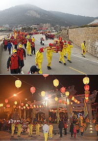 元宵佳節,北竿塘岐各宮廟迎神大遶境,街道上鑼鼓喧天熱鬧不已。(圖/文:馮紹夫)