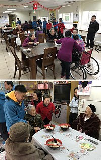 福澳社協舉辦傳統捧點心活動,並搭配喜娘獻上吉祥祝福話語,獻給大同之家和福澳社區長者。(圖/文:吳嘉榮)
