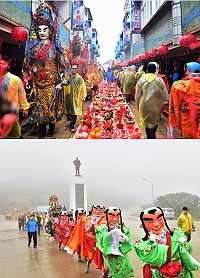 　東引鄉「白馬尊王」出巡遶境，充滿熱鬧。縣長劉增應上香祈福，並分送福袋給鄉親。（圖／文：陳其敏）