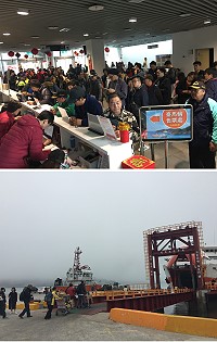 濃霧瀰漫,昨日空中交通全部中斷,估計280人滯留馬祖;開航的臺馬輪搭載315人返台。(圖/文:馮紹夫)