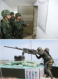 (上圖)參謀長視導據點整備情形。(下圖)據點官兵實施50機槍演練示範。(圖/文:翁正坤)