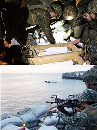 　（上圖）操演官兵實施射擊前準備工作。（下圖）操演官兵實施M249機槍射擊。（圖／文：葉峻廷）