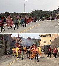 西莒擺暝壓軸,田澳境迎接陳元帥到府作客,沿途鞭炮聲不斷,場面十分熱鬧。(圖/文:宋幸儒)