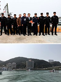 　快打部隊來了！因應海域特性，特向海洋巡防總局申請借調3艘6噸級特勤快艇及6名特勤人員，快艇及人員於19日上午10時30分航抵南竿福澳港；縣長劉增應、議長張永江專程前往探視，慰問支援特勤人員辛勞並致贈加菜金。（圖／文：曹重偉）