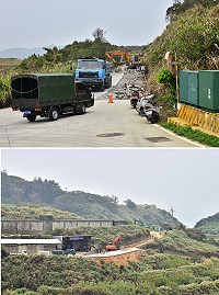 　東引野戰醫院、獅子村等路段同時施工整建，鄉公所籲請駕駛人配合及注意安全。（圖／文：陳其敏） 