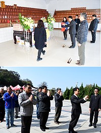 南竿鄉各界上午9時在成功山民眾公墓祭堂舉行春季祭典暨納骨堂遷移祈福法會,由縣長劉增應擔任主祭、鄉長陳振國、鄉代會主席陳志華擔任陪祭,向先人表達追思及敬意,也祈願先賢先烈庇佑搬遷暫厝及施工過程平安順利。(圖/文:曹重偉)