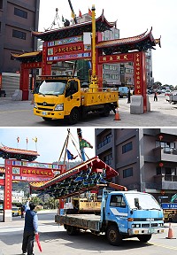 山隴境白馬尊王廟昨天完成介壽廣場元宵牌樓、燈飾拆卸工作,也象徵今年春節的年節活動正式劃下句點。(圖/文:曹重偉)