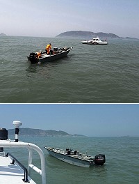 陸籍快艇逃逸拒檢,海巡鍥而不捨追捕;船主棄船逃逸,海巡將越界快艇押回馬祖。(圖:馬祖海巡隊)