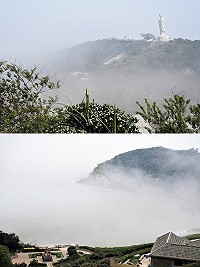 馬祖不只「藍眼淚」驚豔,霧季之美也是一大賣點!昨天上午地區出現平流霧,霧在山巒起伏之間,如夢似幻,媽祖巨神像、北海坑道口都是拍攝平流霧的好地點。(圖/文:曹重偉)