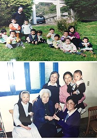 在北竿寶血幼稚園服務16年的鄭淑美修女(下圖後排左1)逝世,4月29日將舉辦追思會。(圖:王珠英、陳玉鳳提供)