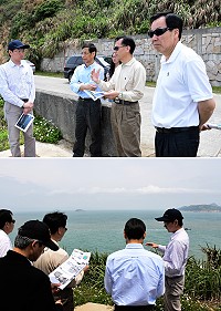 關心地區交通建設,行政院政務委員林萬億20日在縣長劉增應、議長張永江等人陪同下,前往南北大橋南竿端起點視察。劉增應強調這是馬祖鄉親的高度共識。(圖/文:曹重偉)