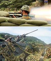 上圖:受測官兵實施66火箭彈射擊。下圖:受測官兵實施「反空機降」科目。(圖/文:謝承翰)