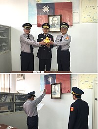 連江縣警察局莒光警察所新任所長交接布達典禮。新任莒光警察所所長宣誓就職。(圖/文:宋幸儒)