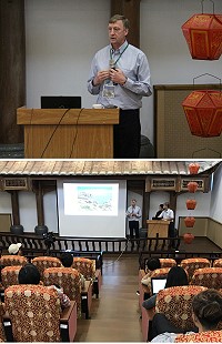 馬祖地質公園國際旅遊講座第2場27日舉行,由未來地球海岸計畫辦公室執行長Martin Le Tissier分享愛爾蘭及英國的海岸管理案例。(圖/文:吳嘉榮)