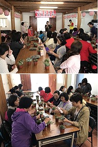 山隴社區發展協會28日辦理花藝設計研習課程,學員利用多肉植物完成一盆美美、獨一無二的作品。(圖/文:吳嘉榮)
