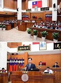 連江縣議會第6屆第7次定期大會昨正式開議,先由議長張永江致開議詞,再由縣長劉增應進行施政報告暨說明。(圖/文:曹重偉)