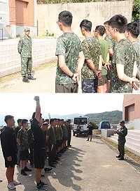 (上圖)士官長對受訓官兵實施精神講話。(下圖)士官長逐一詢問受訓官兵。(圖/文:翁正坤)