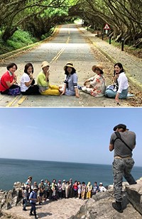 董事長遊馬祖高端團25人2日首批踏上西莒,參訪綠色隧道有容路及菜浦澳岩岸地形,也是馬祖重要地質景觀。(圖:西莒山海一家會館、董事長遊馬祖高端團)