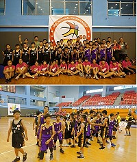 全國少年籃球錦標賽7日開打,馬祖聯隊首戰台南復興國小,打了大半場好球可惜被逆轉;賽後兩隊和諧握手,還一起合照留念。(圖:連江縣體育會籃球委員會)