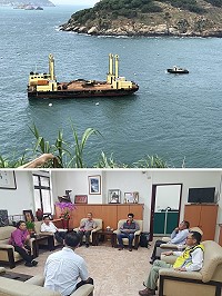 配合大坵橋施工,議長張永江與工務處和北竿橋仔兩漁民代表達成協調共識,施工機具昨天下午順利進場。(圖:連江縣議會、陳鵬雄)