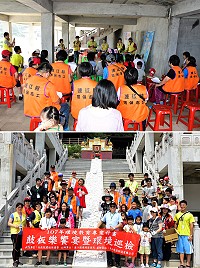 　環境教育新創舉！環資局20日於山隴白馬尊王舊廟推出馬祖鼓板樂饗宴暨環境教育活動，由山隴社區發展協會進行鼓板樂饗宴，鏗鏘有力的鼓板聲趕走大家的瞌睡蟲。（圖／文：曹重偉）