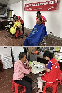 西莒傳統技藝協會社區關懷據點辦理銀髮族義剪活動,還安排量血壓服務,深受長者喜愛。(圖/文:宋幸儒)