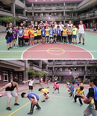 塘岐國小23日有場很不一樣的籃球課程!SBL富邦勇士隊明星中鋒林孟學、後衛黃宥森等8名好手,專程為學童進行籃球扎根推廣。(圖:陳聲傑)