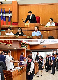 議長張永江敲下議事槌,象徵縣議會第6屆第7次定期大會圓滿劃下句點;閉會之後,縣府官員們紛紛起身向出席議員們握手致意,感謝支持與指教。(圖/文:曹重偉)