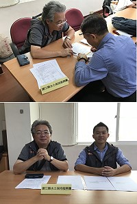 連江縣水土保持服務團5日進駐縣府為民服務,由台中市水土保持技師公會技師組成,首發成員為理事長李國正(下圖左)、水土保持技師陳右錚(下圖右)免費提供專業諮詢及現場輔導,歡迎民眾前往諮詢。(圖/文:吳嘉榮)