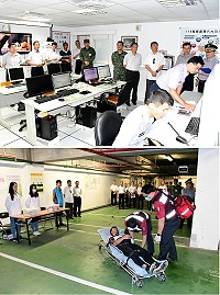萬安41號演習登場,空襲警報響起各住家緊閉門戶,副縣長王忠銘及副統裁官警政署副署長劉柏良等人實地視察警報發佈、交通管制、學生避難疏散、救護站開設等演練項目,也代表統裁部頒發獎勵金,嘉勉參演人員的辛勞與傑出表現。(圖/文:曹重偉)